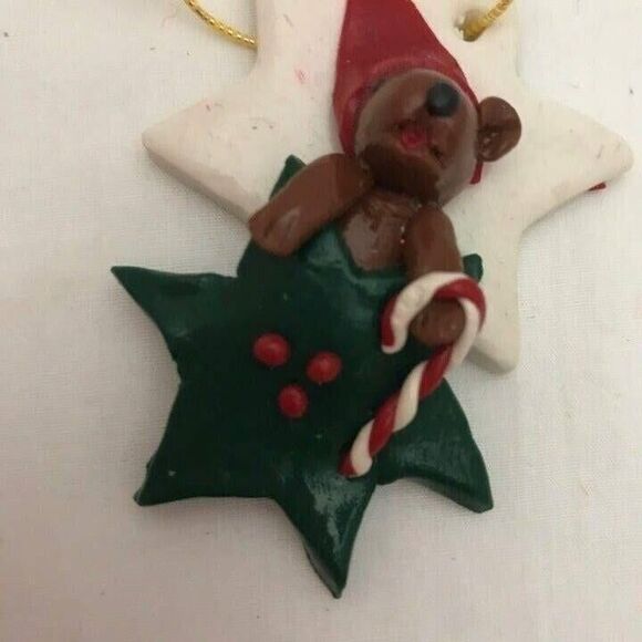 #1324 Bear in Star Polymer clay Christmas ornament  2.5 X 2 - Picture 2 of 5